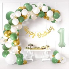 Adaçayı Yeşili Rakam Folyolu Soğum Günü Yaş Balon Zincir Doğum Günü Parti Seti Süsü