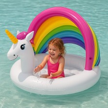 intex Unicorn Gölgelikli Şişme Bebek Havuzu – Gölgelikli Bebek Botu  Renkli Gökkuşağı Desenli
