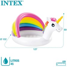 intex Unicorn Gölgelikli Şişme Bebek Havuzu – Gölgelikli Bebek Botu  Renkli Gökkuşağı Desenli