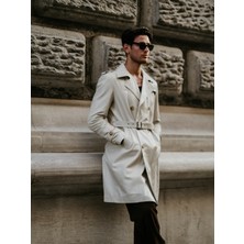 Ce-Yıl Deri Ürünleri Erkek Hakiki Deri Trençkot Düğmeli Kruvaze Yaka Günlük Stil