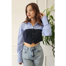 Garni Düğmeli Crop Gömlek