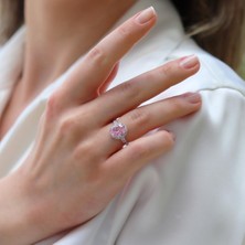 Pembe Zirkon Taşlı Oval Gümüş Yüzük