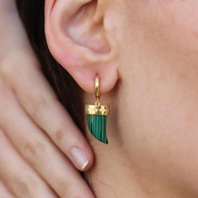 Malahit Taşlı Fildişi Gold Gümüş Küpe