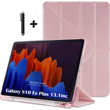 Samsung Galaxy Tab S10 Fe Plus 13.1 Inç 2025 Kılıf Kalem Bölmeli Katlanabilir Standlı Yumuşak Silikon Kapak + Dokunmatik Kalem Set SM-X620 X620B