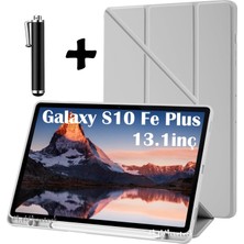 Samsung Galaxy Tab S10 Fe Plus 13.1 Inç 2025 Kılıf Kalem Bölmeli Katlanabilir Standlı Yumuşak Silikon Kapak + Dokunmatik Kalem Set SM-X620 X620B