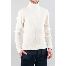 Erkek Slim Fit Balıkçı Yaka Pamuklu Boğazlı Kazak Haki