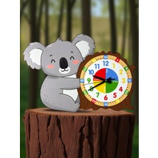 Montessori Eğitici Koala Temalı Çocuk Duvar Saati | Renkli Ahşap Saat – Uv Baskı
