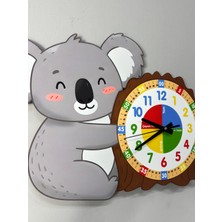 Montessori Eğitici Koala Temalı Çocuk Duvar Saati | Renkli Ahşap Saat – Uv Baskı