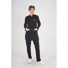 Nur Medikal Giyim Siyah Renk Sakura Model Tesettür Doktor Hemşire Scrubs Üniforma Takımı