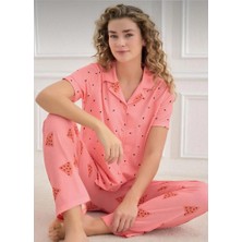 Karpuz Desenli Yazlık Kadın Kısa Kol Önden Düğmeli Pembe Pijamatakımı
