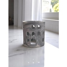 Mermer Desenli El Yapımı Beton Tealight Mumluk & Kalemlik Tealightlık Taş Tozu