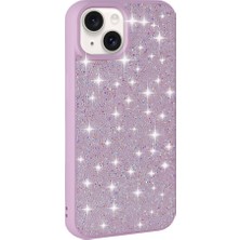 Apple iPhone 15 Kılıf Parlak Taşlı Tasarım Iktk Pırlanta Kapak-Lila