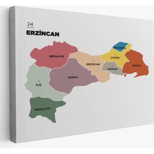 Erzincan  Ili ve Ilçeler Haritası  Dekoratif Kanvas Tablo 1334