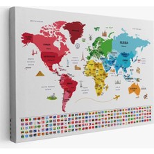 Dünya Haritası Ülke Bayraklı ve Başkentli Kanvas Tablo 1959