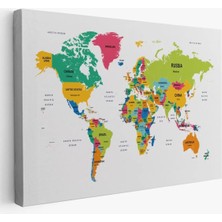 Dünya Haritası Dekoratif Kanvas Tablo Ülke ve Başkentli 1545