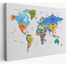 Dünya Haritası Dekoratif Kanvas Tablo Ülke ve Başkentli 1561