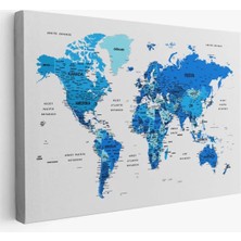 Türkçe Dünya Haritası Dekoratif Kanvas Tablo Son Derece Detaylı 1608