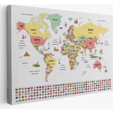 Türkçe Dünya Haritası Ülke Bayrak ve Başkentli Kanvas Tablo 1944