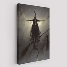 Süpürge ile Uçan Cadı ve Kedisi, Cadılar Bayramı Hediyesi, Hellowen Tablo -6287