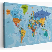 Dünya Haritası Kanvas Tablo Çok Ayrıntılı Dekoratif ve Okyanuslu 2189