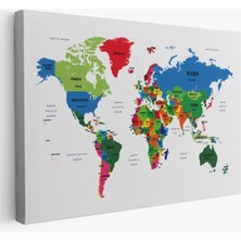Dünya Haritası Dekoratif Kanvas Tablo Ülke ve Başkentli 1557