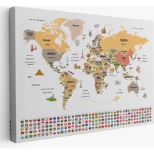 Türkçe Dünya Haritası Ülke Bayrak ve Başkentli Kanvas Tablo 1934