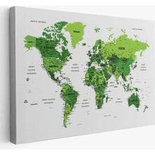 Türkçe Dünya Haritası Dekoratif Kanvas Tablo Son Derece Detaylı 1613