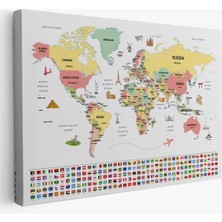 Dünya Haritası Ülke Bayraklı ve Başkentli Kanvas Tablo 1945