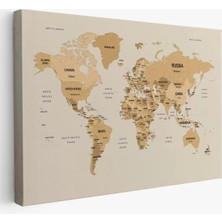 Dünya Haritası Kanvas Tablo  Ülke Başkent Detaylı ve Dekoratif 2619