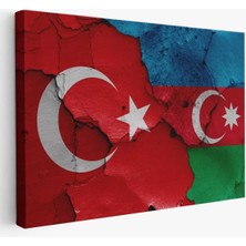 Türkiye Azerbaycan Bayrak Desenli Dekoratif Kanvas TABLO-6516