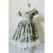 Gala Desenli Etek Ucu Dantelli Çocuk Elbise