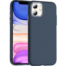iPhone 11 Kılıf Magsafe Şarj Özellikli Karbon Fiber Görünümlü Iktk Gros Kapak - Lacivert