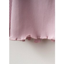 Kız Çocuk Pamuklu Pembe Deniz Yıldızı Nakışlı Crop Şort Takım - Ribana Kumaş