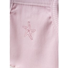 Kız Çocuk Pamuklu Pembe Deniz Yıldızı Nakışlı Crop Şort Takım - Ribana Kumaş