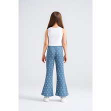 Kız Çocuk Taytı Pamuklu Esnek – Kalp Baskılı Mavi Denim, Kolay Giyilen, Dört Mevsim