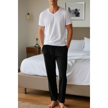 Elemge %100 Pamuk Premium Kumaş Siyah Pijama Altı Regular Fit Beli Lastikli Ipli Cepli Terletmez Esnek Erkek Rahat Kesim