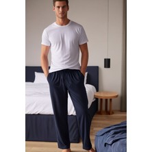 Elemge %100 Pamuk Premium Kumaş Pijama Altı Lacivert  Regular Fit Beli Lastikli Ipli Cepli Terletmez Esnek Erkek Rahat Kesim
