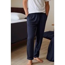 Elemge %100 Pamuk Premium Kumaş Pijama Altı Lacivert  Regular Fit Beli Lastikli Ipli Cepli Terletmez Esnek Erkek Rahat Kesim