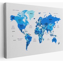 Türkçe Dünya Haritası Dekoratif Kanvas Tablo Ülke ve Başkentli 1500