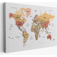 Türkçe Dünya Haritası Dekoratif Kanvas Tablo Son Derece Detaylı 1624