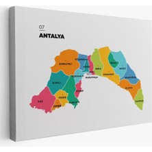 Antalya   Ili ve Ilçeler Haritası  Dekoratif Kanvas Tablo 1269