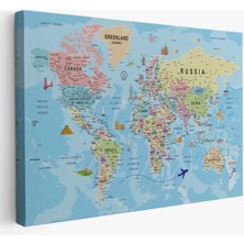 Dünya Haritası Kanvas Tablo Son Derece Detaylı Dekoratif OKYANUSLU-2013