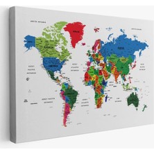 Türkçe Dünya Haritası Dekoratif Kanvas Tablo Son Derece Detaylı 1635