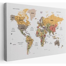 Türkçe Dünya Haritası Dekoratif Kanvas Tablo Son Derece Detaylı 1621
