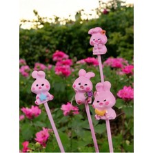 ' Pembe Mini Tavşan Ailesi' Saksı Süsü (4 Adet)