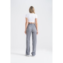 Kadın Boru Paça Tayt Gri Denim Görünümlü, Slim Fit Günlük Şıklık