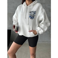 3 Iplik Şardonlu Oversize Compact Kafa Baskılı Sweat Beyaz