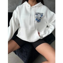 3 Iplik Şardonlu Oversize Compact Kafa Baskılı Sweat Beyaz