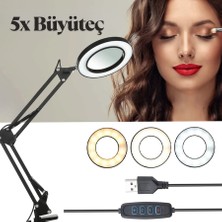 SR5X LED Işıklı Masa Büyüteci | 5x Büyütme, 72 Led, Katlanabilir Kol, 3 Işık Modu & 10 Kademe Parlaklık Ayarı