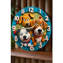 Sessiz Yuvarlak Ahşap Duvar Saati, Kuvars Hareketli, 3D ve 2d Köpek Deseni